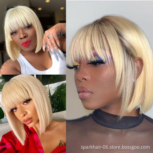 Glueless Brazilian Short Human Hair Wigs for Black Women 613 Blonde Remy Short Bob Straight Human Hair Wigs Pixie Cut Wigs
